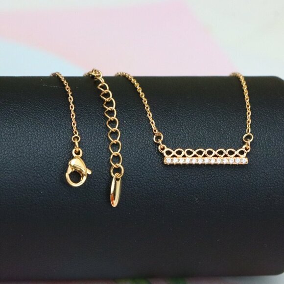 "Elegant Rose Gold Bar Necklace with Geometric Crystal Accent, XPNL1895 - Picture 9 of 13